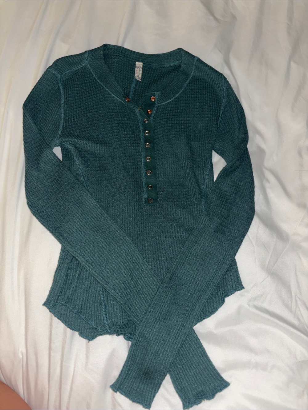 Free People Teal Waffle Henley Long-Sleeve Top